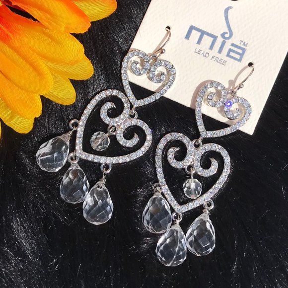 MIA Jewelry - Boho Earrings Rhinestone Chandelier Heart Dangles
